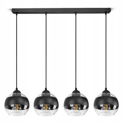 Obrázek produktu pro LUXOLAR Led závěsné světlo 4 plameny - Stropní světlo černé E27 60W - Závěsné svítidlo do obývacího pokoje, kuchyně - Černé/průhledné skleněné koule