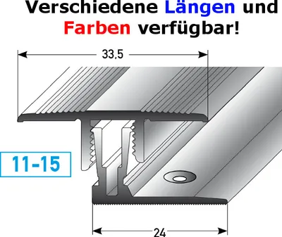 Produktbild von Klick-Übergangsprofil / Übergangsschiene Laminat "Grafton", Höhe 11 - 15 mm, 33,5 mm breit, 2-teilig, Aluminium eloxiert-silber-900