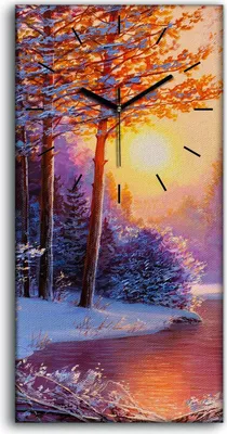 Produktbild von Dekor Leinwand Uhr Wandbilder 30x60 Malerei Bäume Schnee Fluss Sonnenuntergang - schwarze Hände