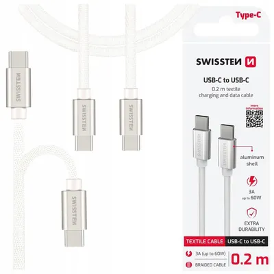 Immagine prodotto di Cavo di ricarica SWISSTEN USB-C / USB-C PD 60 W, 20 cm, intrecciato, argento