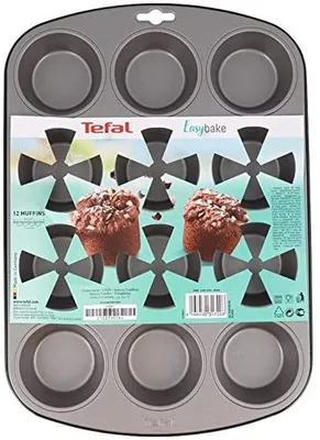 Image de Tefal Easybake J1745074, Moule à muffins, Rectangulaire, Acier au carbone, Surface plane, Gris, Gris