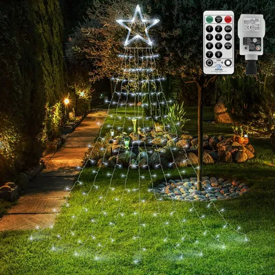 Lichtvorhang mit Sternen, 335 LEDs, 8 Modi, IP44, weiß