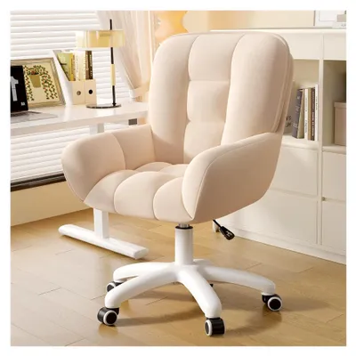 Produktbild von Homeoffice- und Schminkstuhl 2-in-1 Ergonomischer Samt Drehstuhl 360°, Höhenverstellbar für Arbeitszimmer und Schlafzimmer Beige
