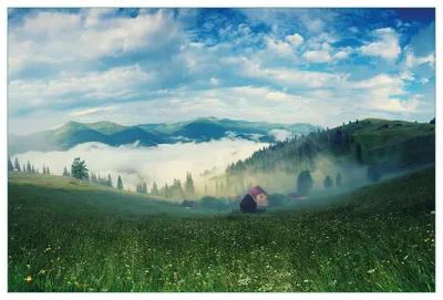 Produktbild von Wallario Küchenrückwand aus Glas, Größe: 90 x 60 cm, Motiv: Morgennebel zwischen Berghängen | Spritzschutz | abwischbar | pflegeleicht | in
