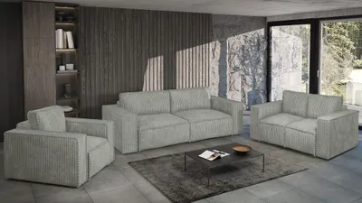 Produktbild von Sofaset Designersofa VAJANA 3-2-1 Stoff Tilia Olivgrün