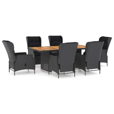Produktbild von vidaXL 7-tlg. Garten-Essgruppe mit Auflagen Poly Rattan Dunkelgrau