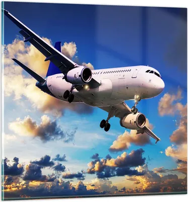 Produktbild von Bilder auf glas - Flugzeug Flug Reise Fahrzeug - 70x70cm - Glasbilder - Wandbilder - Kunstdruck - zum Aufhängen bereit - Wanddekoration aus Glas - Glas Bilder - Wandbild auf Glas - GAC70x70-2445
