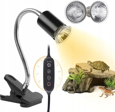 Produktbild von UVB UVA Reptilien Wärmelampe, 50W, Keramikfassung, automatischer Timer, drehbar, flexibler Metallclip, für Schildkröten, Echsen, Terrarium