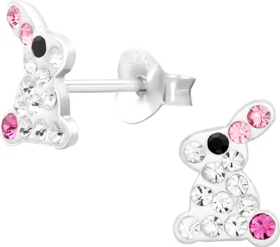 Produktbild von Kinder Ohrringe Ohrstecker 925 Sterling Silber mit Kristallhase