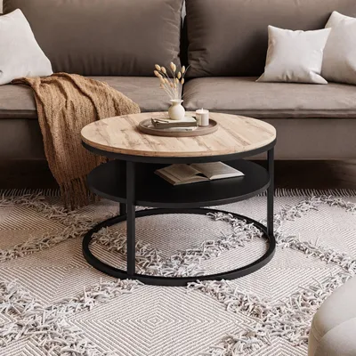 Produktbild von CIRI SLIM runder Couchtisch mit Ablage, Schwarz / Wotan Eiche
