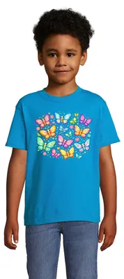 Produktbild von T-Shirt für Kinder mit buntem Schmetterling Print aus Baumwolle