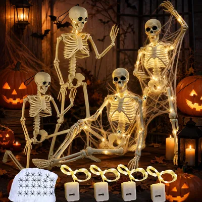 Productafbeelding van LED-decoratie Halloween skelet met 4 beweegbare - Skeletten van 40 cm