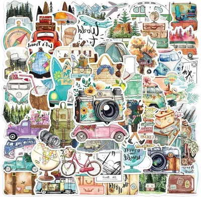 50 Stück Reiseaufkleber im Mini-Format - dekorative Aufkleber für Scrapbook, Tagebuch, Notizbuch, Wasserflasche und Album