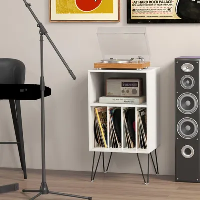 Obrázek produktu pro Stojan na gramofon, 3patrový úložný prostor na vinyly s nabíjením