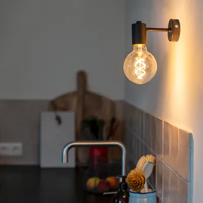 Zdjęcie produktu dla QAZQA – Design Industrial | Vintage | Kinkiet czarny 13 cm – Facil | Salon | Sypialnia – stalowy cylinder – przystosowany do żarówek LED E27