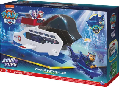 Produktbild von Spin Master Aqua Pups Whale Patroller Mehrfarbig, inkl. Chase-Actionfigur, 40,64 x 13,65 x 25,4 cm, Wal-Design, kompatibel mit Paw Patrol Spielsets, ab 3 Jahren, fördert Feinmotorik & Fantasie