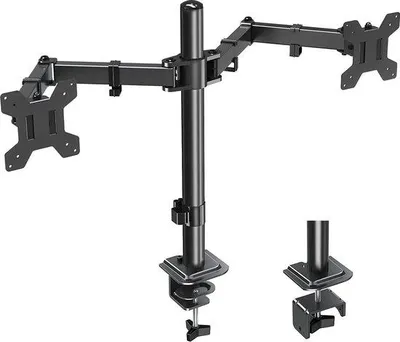 Produktbild von Ergonomische Dual Monitor Tischhalterung höhenverstellbar neigbar drehbar für 2 Bildschirme bis 32 Zoll VESA 75x75/100x100