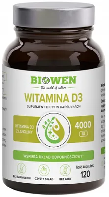 Suplement Diety Biowen Witamina D3 4000 z Lanoliny Odporność 120 Kapsułek