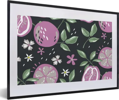 Produktbild von MuchoWow® Gerahmtes Poster Sommer - Blumen - Obst - Schwarz 60x40 cm - Poster mit Schwarzem Bilderrahmen Wandposter Rahmen Foto Bilder - Schlafzimmer - Plakat in Rahmen - Drucken