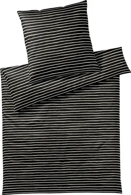 Zdjęcie produktu dla Elegancka pościel z satyny mako Lines czarna 135x200 cm + 80x80 cm