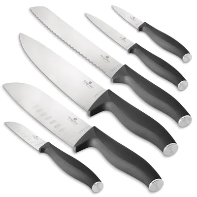 Produktbild von BerlingerHaus Messerset Matt Anthrazit 6-teilig - Kochmesser, Brotmesser, Santokumesser, Officemesser, Schälmesser & Mini Santokumesser