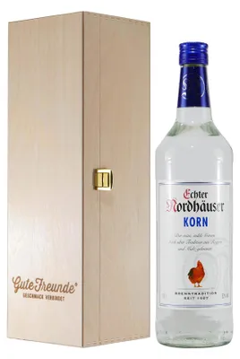 Produktbild von Echter Nordhäuser Korn 1L mit Geschenk-Holzkiste