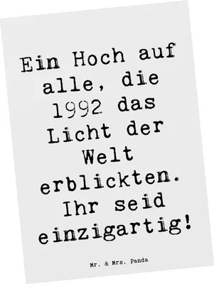 Produktbild von Mr. & Mrs. Panda Postkarte Spruch 1992 Geburtstag Einzigartig - Weiß - Geschenk, Geburtsjahr, Grußkarte, Geburtstagsgeschenk, Ansichtskarte, bildkarte, Postkarten
