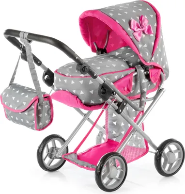 Produktbild von Kinderplay Puppenwagen ab 1 2 3 Jahre Kinderwagen Spielzeug - Grau Kombi, 3 in 1, Puppenwagen mit Herausnehmbarer Tragetasche und Umhängetasche, Höhenverstellbar bis 62 cm, KP0200S