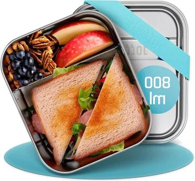 Image de Boîte à lunch pour enfants - Tupperware flexible en acier inoxydable - 800 ml - Compartiments - Séparateurs - Collations