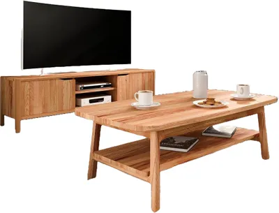 Produktbild von Couchtisch Swig aus Kernbuche massiv geölt 70x110 cm mit Holzbeinen