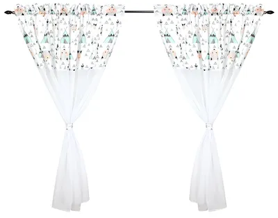 Produktbild von TupTam Kinderzimmer Voile Vorhänge Baby Gardinen mit Tunnelzug Set, Farbe: Füchse mit Zelten, Größe: ca. 140 x 245 cm