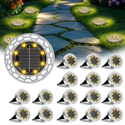 Produktbild von FIFlying Solar Bodenleuchten Aussen Garten 16 Stück 8 LED Solarlampen für außen IP65 Wasserdicht Gartenbeleuchtung Warmweiß Solarleuchten für Garten Weg Einfahrt Rasen Gehweg Patio Terrasse