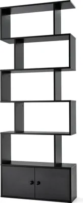Produktbild von GOPLUS Bücherregal mit 5 Ebenen, S-förmiges Standregal mit Türen, Aufbewahrungsregal Wandregal Holz für Wohnzimmer, Schlafzimmer & Arbeitszimmer (Schwarz)
