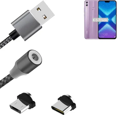 Produktbild von K-S-Trade Hochwertiges Magnet-Lade-kabel Sync-Kabel Daten-Kabel für Huawei Honor 8X mit USB-Typ-C-Anschluss und Micro-USB-Anschluss 2A bis zu 480mbps