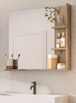 Produktbild von Badezimmer Spiegel "Tomaso" Eiche Badspiegel mit Regal 79 x 73 cm