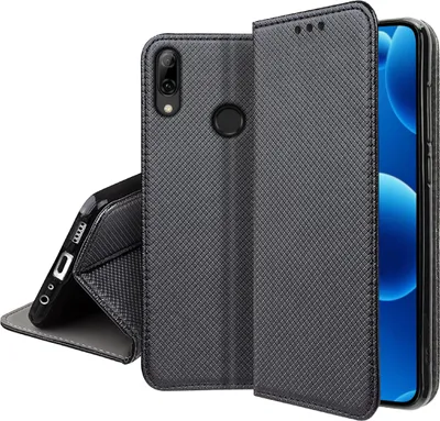 Zdjęcie produktu dla Etui z klapką do Huawei P Smart 2019 Zamykane Czarne Futerał + Szkło 9H