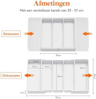 Produktbild von PolkaHome® Besteckladen-Organizer, ausziehbarer Küchenschubladen-Organizer, verstellbarer Besteckkasten für Küchenutensilien