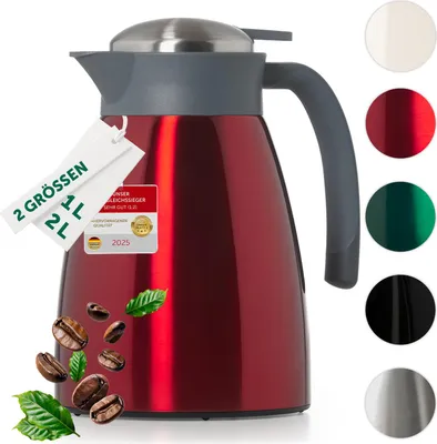 Produktbild von Blumtal® Thermoskanne 1L Rot – BPA-freie Edelstahl-Thermoskanne mit Quick Tip, Teekanne & Kaffeekanne