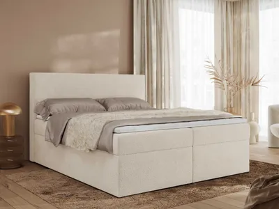 Produktbild von MKS MEBLE Boxspringbett, Polsterbett JAGUAR mit Multipocket-Matratze, struktur dekostoff, zwei Bettkästen und Topper T25 - 200 x 200 cm - H3 - Beige Struktur