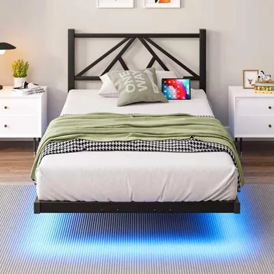 Schwebendes Einzelbett 90x190 cm mit LED und Ladestation