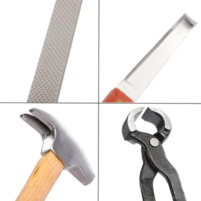 Dailygoods- Hufschmied Werkzeug 9 Stück - Stahl/Eisen - Hufbeschlagzange/Nagelzange - Hufnagelhammer - Hufraspel mit Griff