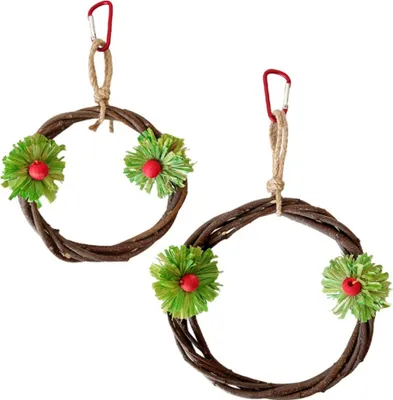 Image de 2Pcs Set Balançoire Oiseaux Jouets Pour Cage Oiseaux, Bois Naturel de Pommier Perruches Balançoires Perchoirs Avec Jouets à Mâcher Pour Petits à Moyens