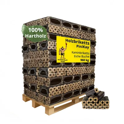 Produktbild von Neandertaler Feuer Hartholzbriketts PiniKay Kaminbriketts Holzbriketts Palette 960 kg Briketts Kamin Ofen Grill Briquettes Holzbrikett Gluthalter