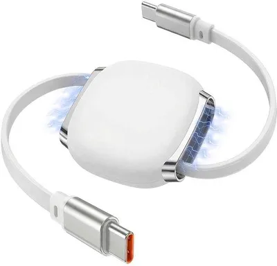 Image de Chargeur USB-C avec câble à connecteur magnétique, station de charge rapide rétractable, 240W, blanc