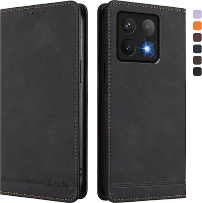 Produktbild von Hülle für Xiaomi 14T Pro, Retro Kunstleder Ständer Klapphülle mit Kartenfächer und Magnetische Schwarz