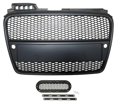 Kühlergrill Sportgrill Waben Schwarz Matt Emblem Halter für Audi A4 B7 8E 04-09 – Produktansicht