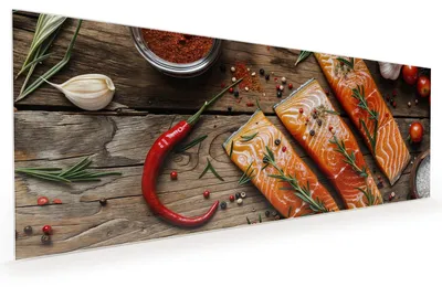 Produktbild von Küchenrückwand Spritzschutz Glas mit Motiv Lachsfilets 40 x 40 cm