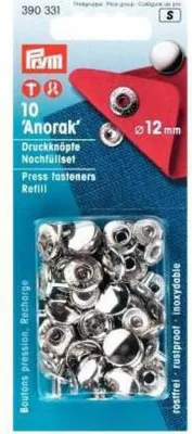 A retail package containing a refill of Prym 'Anorak' press fasteners.