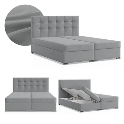 Produktbild von Boxspringbett 180x200 mit 2 Bettkästen, Kontinentales Bett mit Bonell Matratze, Polsterbett, Doppelbett mit Kopfteil, Geflecht, Grau, ELDA 180 x 200