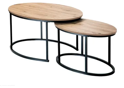 Image de CALICOSY - Lot de 2 tables basses gigognes ovales effet chêne L90 cm - LENNY